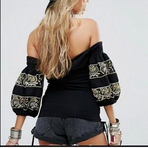 Free People Top - black off shoulder - S